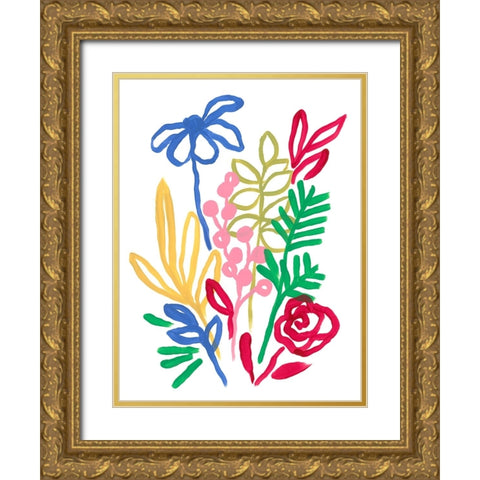 Bold Brushstroke Blooms I Gold Ornate Wood Framed Art Print with Double Matting by Vess, June Erica