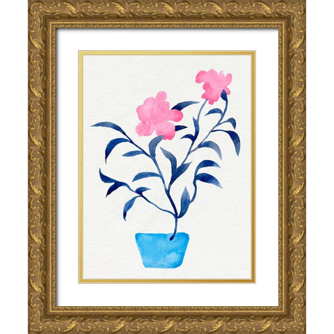 Hot Pink Hibiscus II Gold Ornate Wood Framed Art Print with Double Matting by Green, Jacob