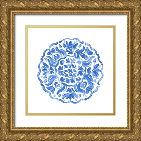Porcelain Medallion II Gold Ornate Wood Framed Art Print with Double Matting by Vess, June Erica