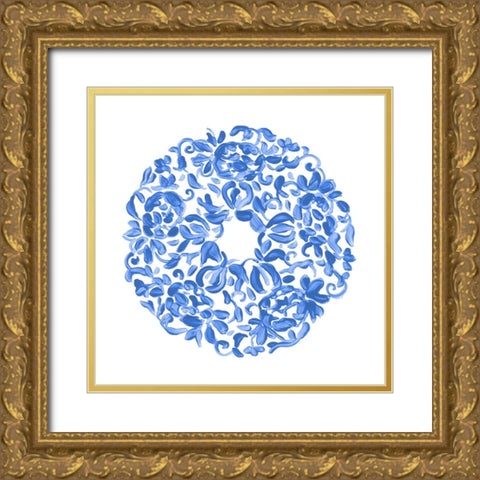 Porcelain Medallion III Gold Ornate Wood Framed Art Print with Double Matting by Vess, June Erica