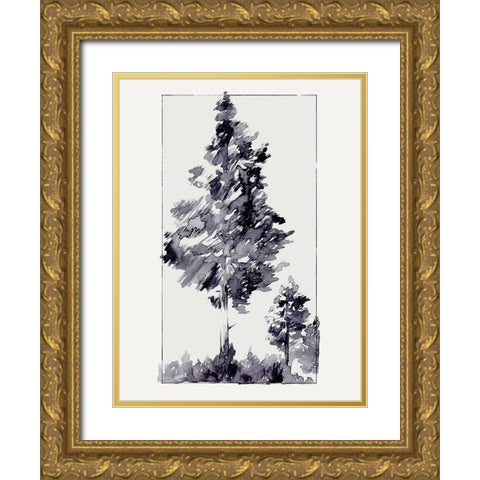 Inky Evergreen I Gold Ornate Wood Framed Art Print with Double Matting by Green, Jacob