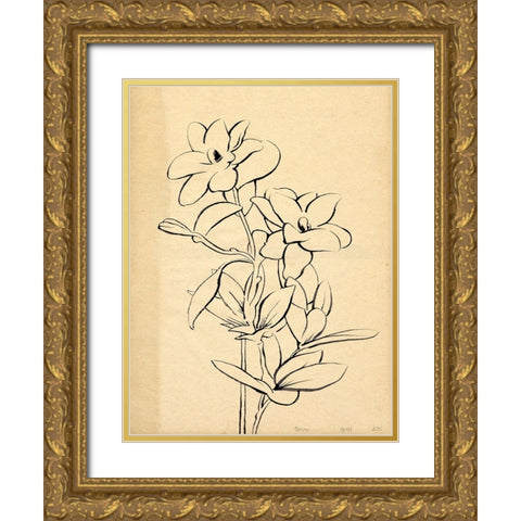 Magnolia Sketch I Gold Ornate Wood Framed Art Print with Double Matting by Green, Jacob