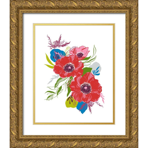 Brilliant Poppies II Gold Ornate Wood Framed Art Print with Double Matting by Marr, Laura