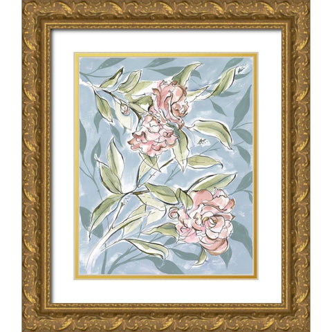 Faded Camellias I Gold Ornate Wood Framed Art Print with Double Matting by Marr, Laura