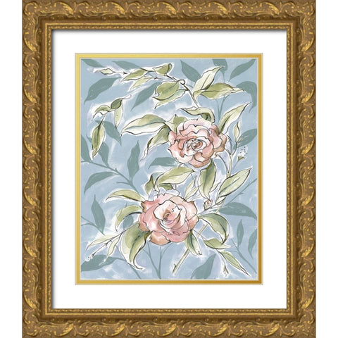 Faded Camellias II Gold Ornate Wood Framed Art Print with Double Matting by Marr, Laura