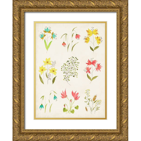 Floral Gatherings Grid Gold Ornate Wood Framed Art Print with Double Matting by Legner, Gayle Martin