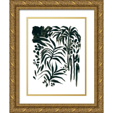 Ink Jungle I Gold Ornate Wood Framed Art Print with Double Matting by Vess, June Erica