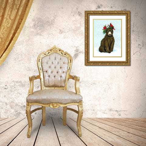 Winter Woodland Creatures with Cardinals I Gold Ornate Wood Framed Art Print with Double Matting by Marr, Laura
