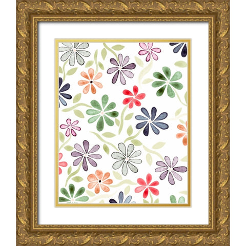 Faded Flowers I Gold Ornate Wood Framed Art Print with Double Matting by Galapon, Nikki