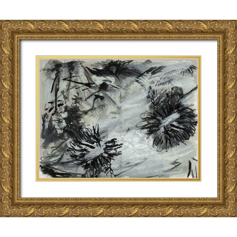 Black And White Chinois I Gold Ornate Wood Framed Art Print with Double Matting by Cartissi
