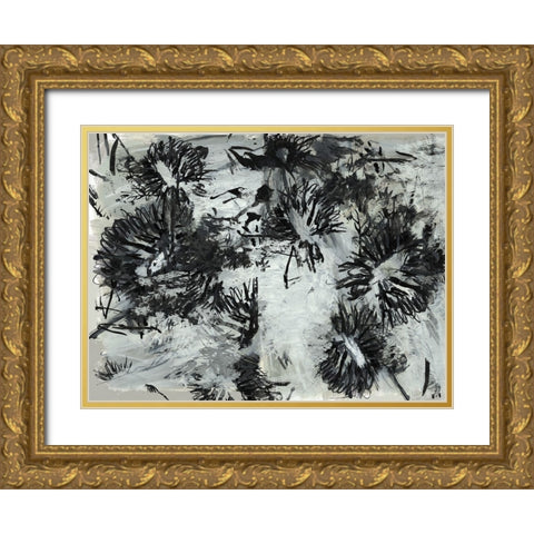Black And White Chinois II Gold Ornate Wood Framed Art Print with Double Matting by Cartissi