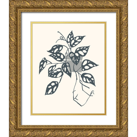 Growing Leaves III Gold Ornate Wood Framed Art Print with Double Matting by Wang, Melissa