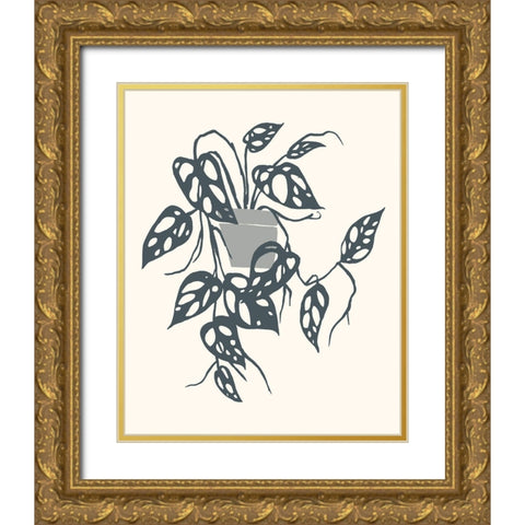 Growing Leaves VI Gold Ornate Wood Framed Art Print with Double Matting by Wang, Melissa