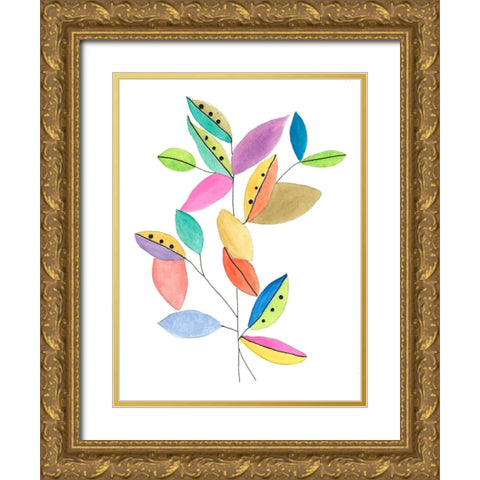 Color Pop Leaves II Gold Ornate Wood Framed Art Print with Double Matting by Legner, Gayle Martin