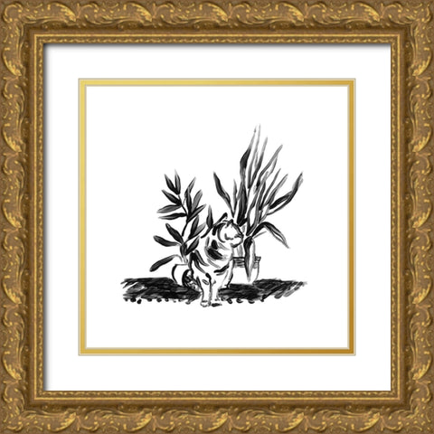 Purrfect House Plants II Gold Ornate Wood Framed Art Print with Double Matting by Vess, June Erica