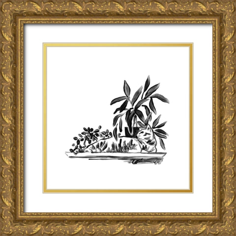 Purrfect House Plants III Gold Ornate Wood Framed Art Print with Double Matting by Vess, June Erica