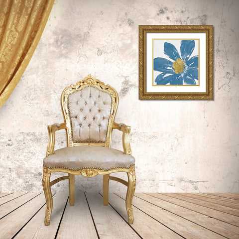 A Blue Greeting I Gold Ornate Wood Framed Art Print with Double Matting by Saunders, Alonzo