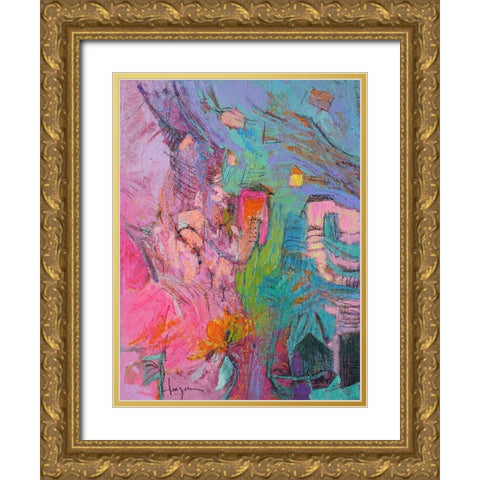 My Pink House Gold Ornate Wood Framed Art Print with Double Matting by Fagan, Dorothy