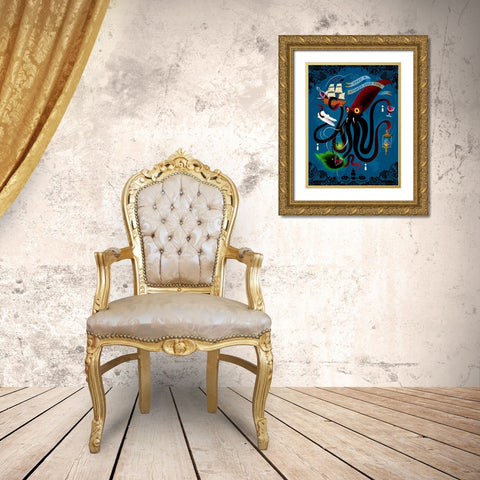 Spooky Cephalopod Chandeliers II Gold Ornate Wood Framed Art Print with Double Matting by Marr, Laura