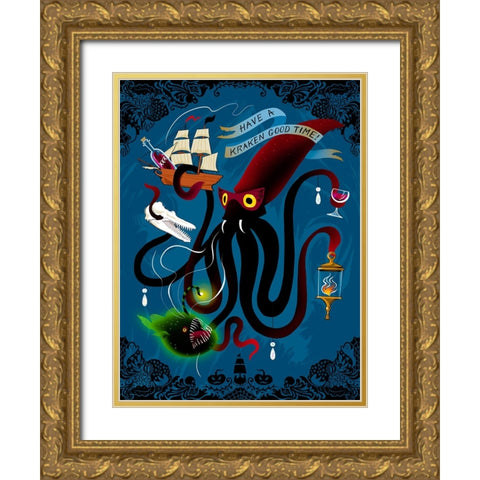 Spooky Cephalopod Chandeliers II Gold Ornate Wood Framed Art Print with Double Matting by Marr, Laura