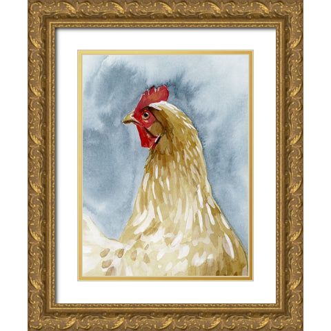 Chicken Portrait I Gold Ornate Wood Framed Art Print with Double Matting by Caroline, Emma