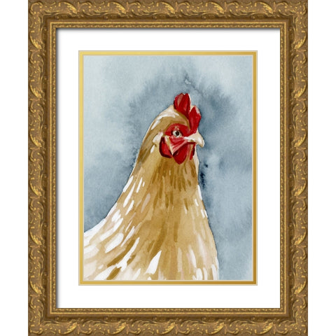 Chicken Portrait II Gold Ornate Wood Framed Art Print with Double Matting by Caroline, Emma