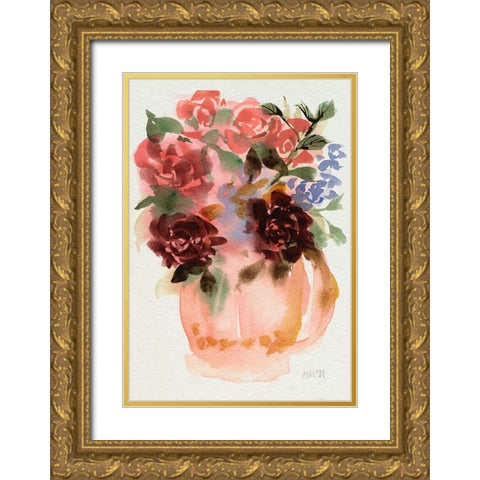 Mauve Bouquet in Teapot I Gold Ornate Wood Framed Art Print with Double Matting by Zwara, Ania