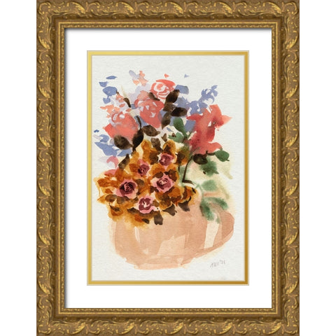 Mauve Bouquet in Teapot II Gold Ornate Wood Framed Art Print with Double Matting by Zwara, Ania