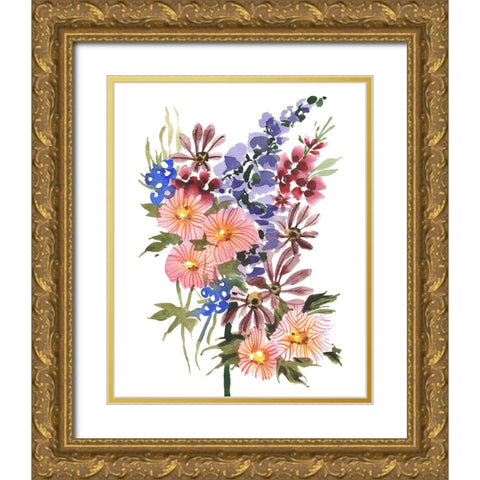 Garden Bouquets III Gold Ornate Wood Framed Art Print with Double Matting by Zwara, Ania