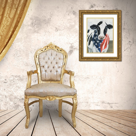 American Cow II Gold Ornate Wood Framed Art Print with Double Matting by Warren, Annie