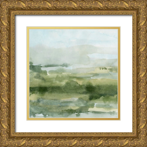 Soft Sage Landscape I Gold Ornate Wood Framed Art Print with Double Matting by Caroline, Emma
