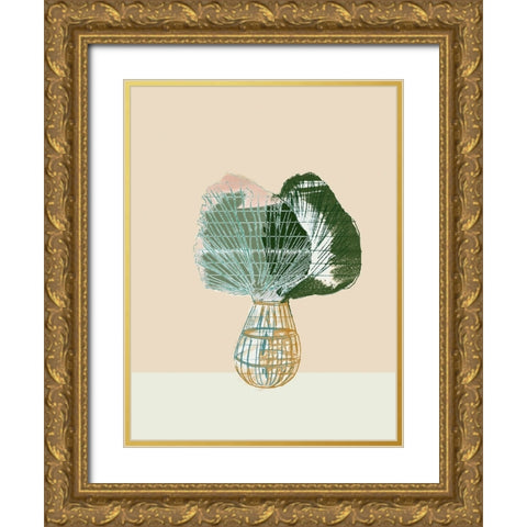 Woven Tropical Leaf II Gold Ornate Wood Framed Art Print with Double Matting by Cartissi