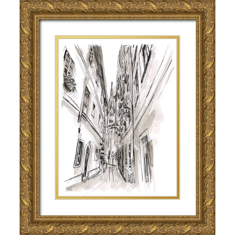 Europe Street Sketches III Gold Ornate Wood Framed Art Print with Double Matting by Vess, June Erica