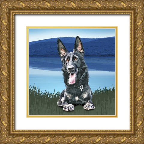 Attention Sheppard Gold Ornate Wood Framed Art Print with Double Matting by Curinga, Kim