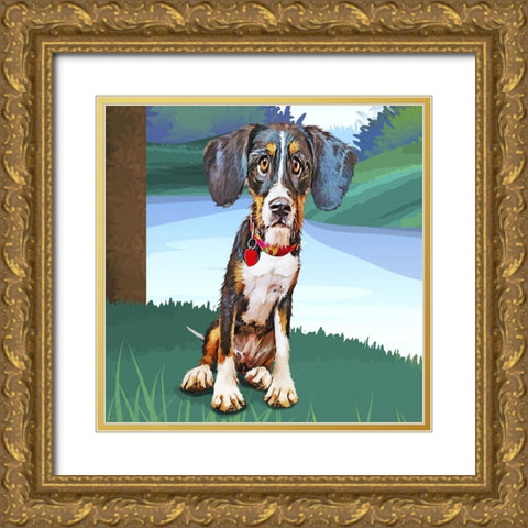 Beagle Baby Gold Ornate Wood Framed Art Print with Double Matting by Curinga, Kim