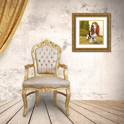 Bashful Basset Gold Ornate Wood Framed Art Print with Double Matting by Curinga, Kim