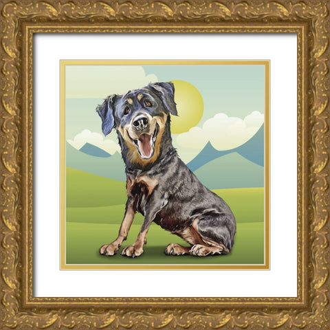 Happy Rottie Gold Ornate Wood Framed Art Print with Double Matting by Curinga, Kim