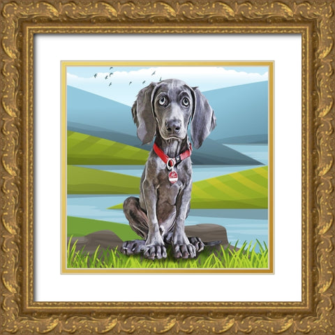 Baby Weimaraner Gold Ornate Wood Framed Art Print with Double Matting by Curinga, Kim