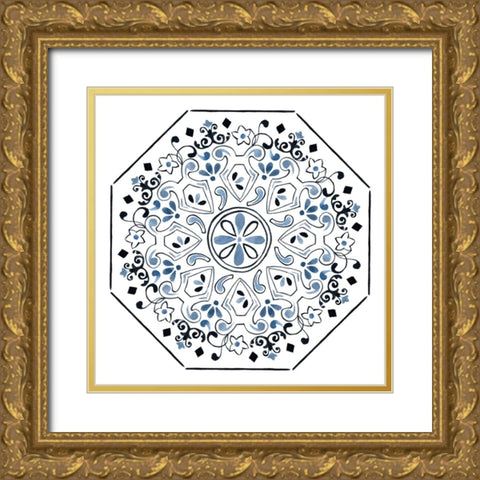 Bleu Indigo III Gold Ornate Wood Framed Art Print with Double Matting by Wang, Melissa