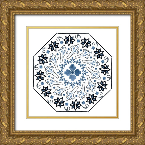 Bleu Indigo IV Gold Ornate Wood Framed Art Print with Double Matting by Wang, Melissa