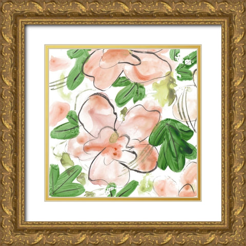 Peachy Flora I Gold Ornate Wood Framed Art Print with Double Matting by Wang, Melissa