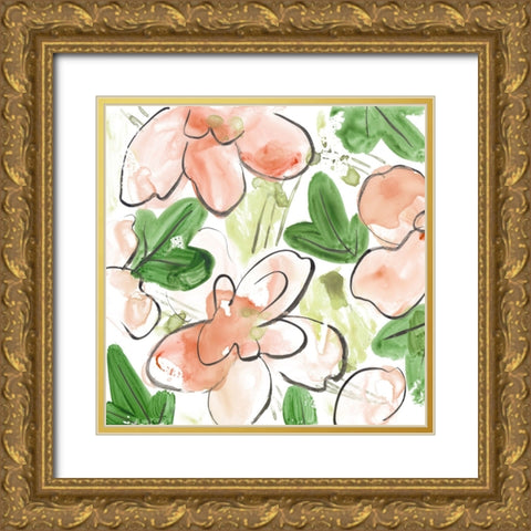 Peachy Flora IV Gold Ornate Wood Framed Art Print with Double Matting by Wang, Melissa