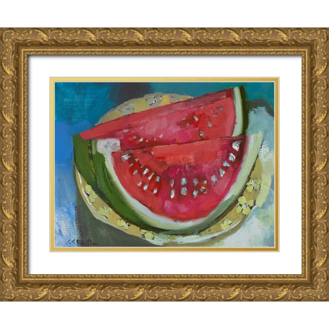 Watermelon V Gold Ornate Wood Framed Art Print with Double Matting by Ferrell, Erin McGee