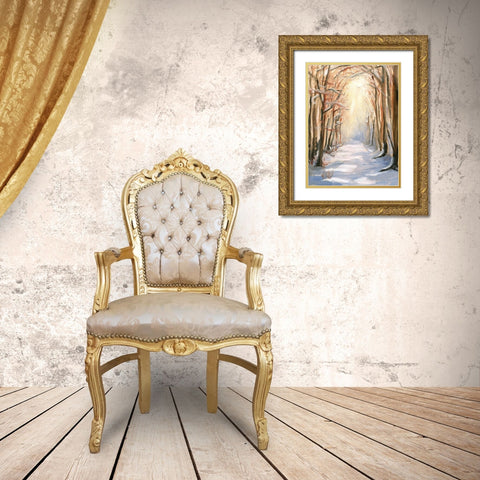 Path in Winter Gold Ornate Wood Framed Art Print with Double Matting by Iafrate, Sandra