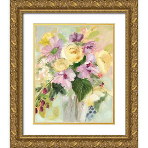 Yellow and Violet Bouquet II Gold Ornate Wood Framed Art Print with Double Matting by Iafrate, Sandra