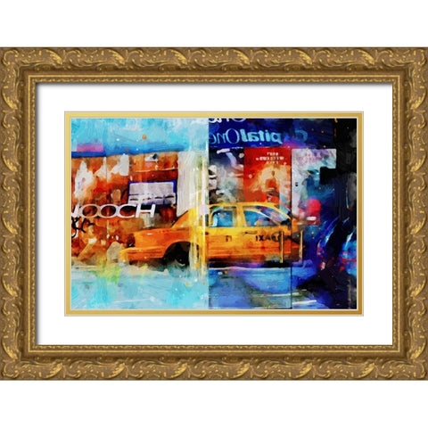 Chelsea Taxi Reflection Gold Ornate Wood Framed Art Print with Double Matting by Pica, Jeff