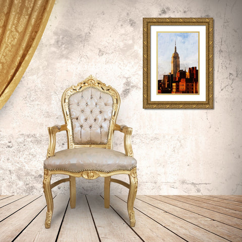 NYC ESB Sunset Gold Ornate Wood Framed Art Print with Double Matting by Pica, Jeff