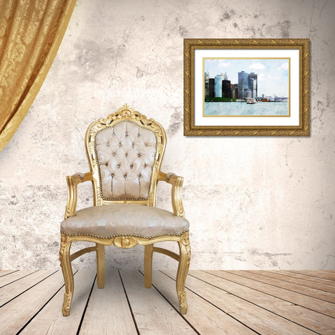 NYC Battery Park Gold Ornate Wood Framed Art Print with Double Matting by Pica, Jeff