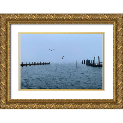Pines Harbor Blue Gold Ornate Wood Framed Art Print with Double Matting by Pica, Jeff