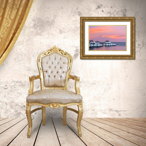 Pines Harbor Pink Gold Ornate Wood Framed Art Print with Double Matting by Pica, Jeff
